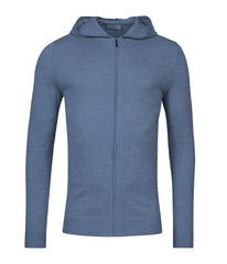 Pull à capuche avec fermeture éclair bleu mélange en merino