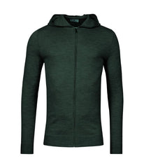 Pull à capuche avec fermeture éclair vert foncé en merino