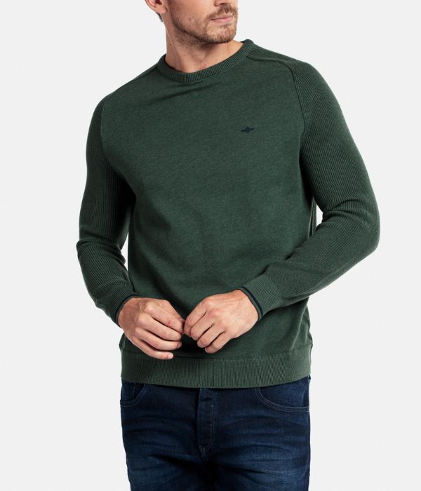 Pull col rond French Terry en couleur vert