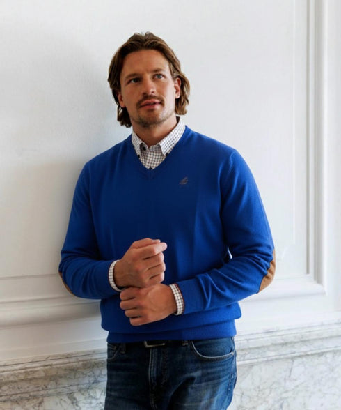 Pull bleu Homme 100% Pure Coton Filo di Scozia – Fabriqué en Italie