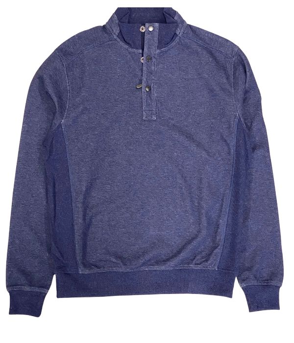 Pull avec fermeture demi éclair et bouton en bleu