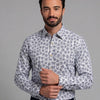 Chemise Homme 100% Coton à Motifs Floraux Abstraits Blanc & Marine