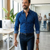 Chemise Homme 100% Coton à Motifs Floraux Abstraits Bleu & Bleu Roi