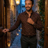 Chemise Homme 100% Coton à Motifs Floraux Abstraits Noir & Bordeaux
