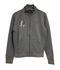 Pull veste gris avec badge et broderie