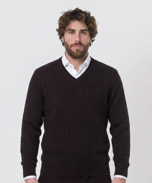 Pull col V homme GREEN COAST noir coton Filo di Scozia Made in Italy