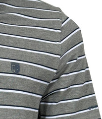 Polo piqué gris à rayure blanc / bleu