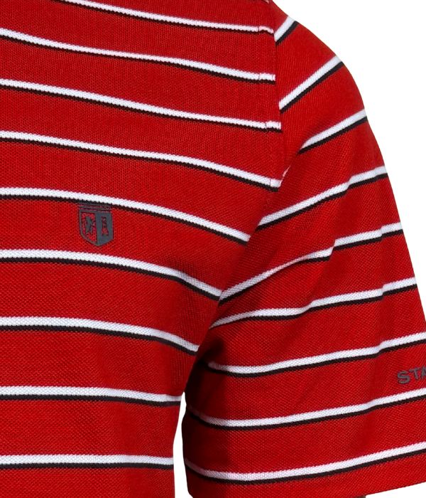 Polo piqué rouge à rayure blanc / bleu