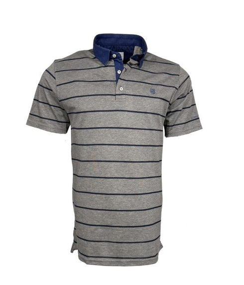 Polo piqué gris avec rayure bleu nuit