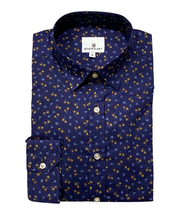 chemise bleu nuit imprimée floral