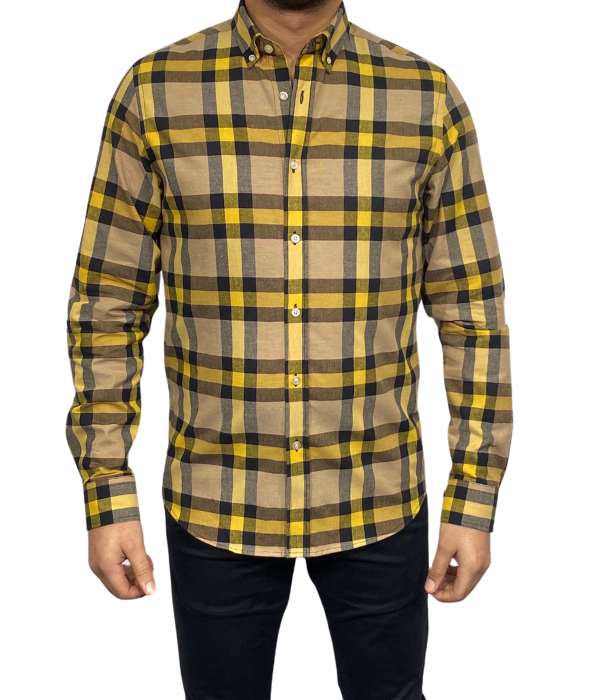 Chemise beige avec carreaux  jaune et noir