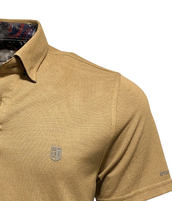 Polo piqué en coton stretch beige foncé