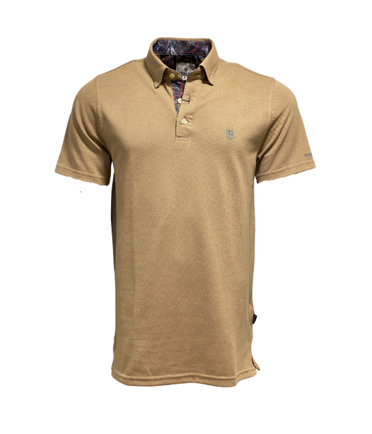 Polo piqué en coton stretch beige foncé 600