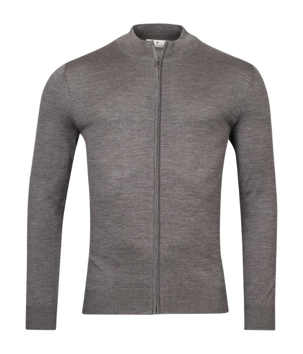 Pull avec fermeture éclair gris en merino