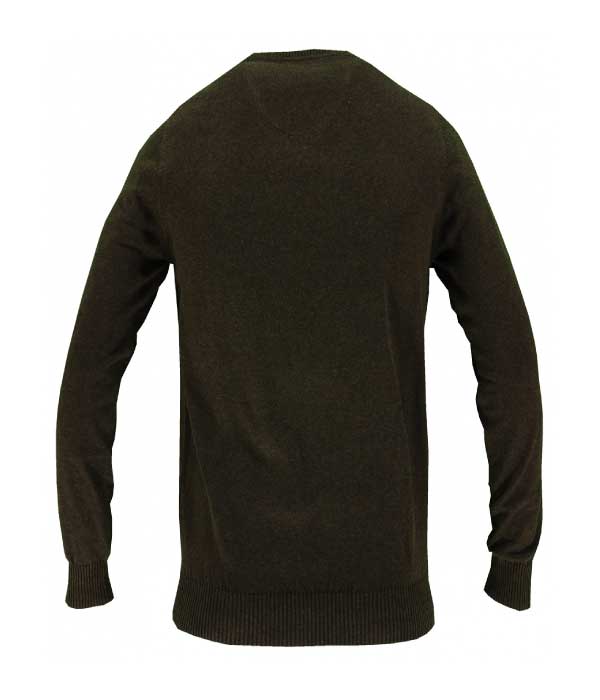 Pull col V laine uni de couleur marron