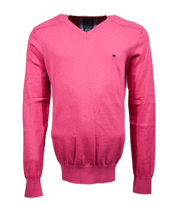 Pull col v de couleur rose uni