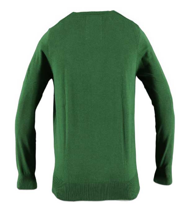 Pull col V uni de couleur verte