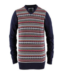 Pull col V bi-couleur avec motif design