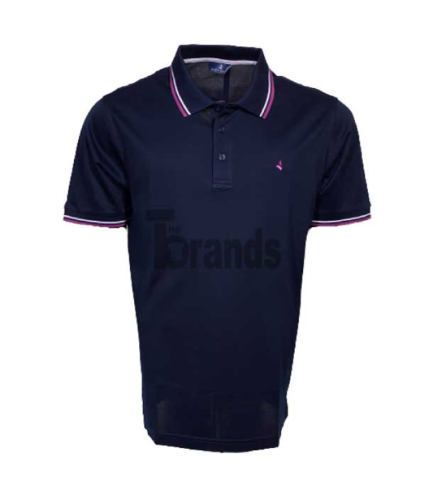 Polo bleu foncé en coton Fil d’écosse avec logo violet