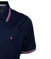 Polo bleu foncé en coton Fil d’écosse avec logo violet