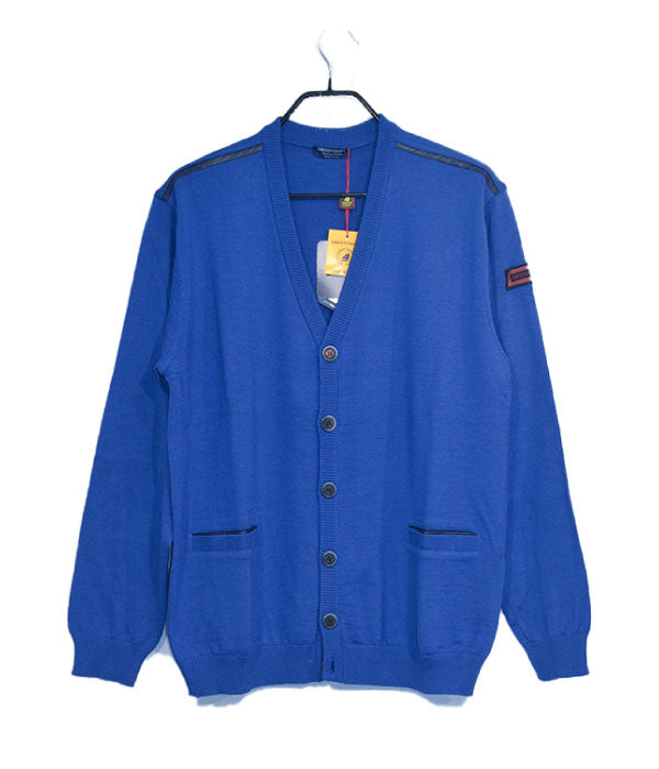 Pull-veste bleu à fermeture boutons - Laine mérinos, Made in Italy