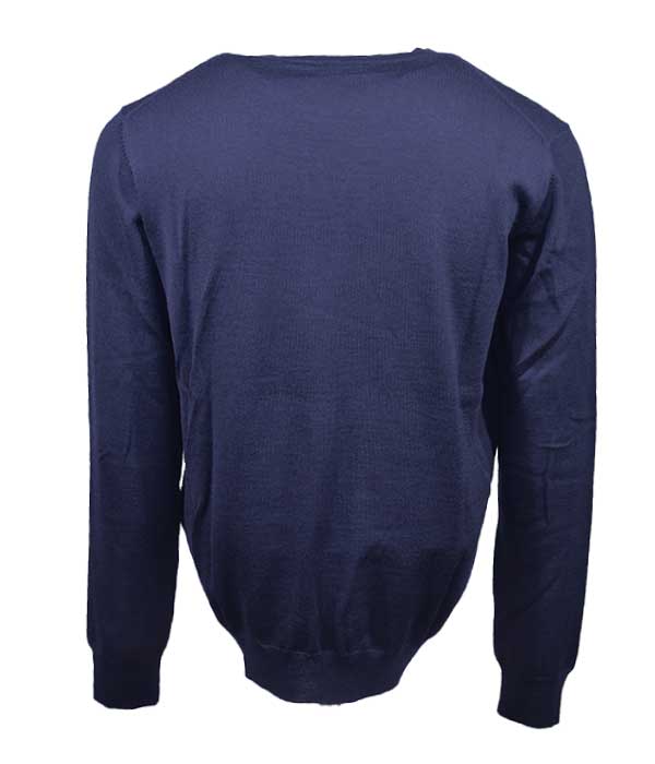 Pull bleu col rond-100% laine vierge