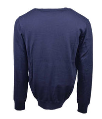 Pull bleu col rond-100% laine vierge